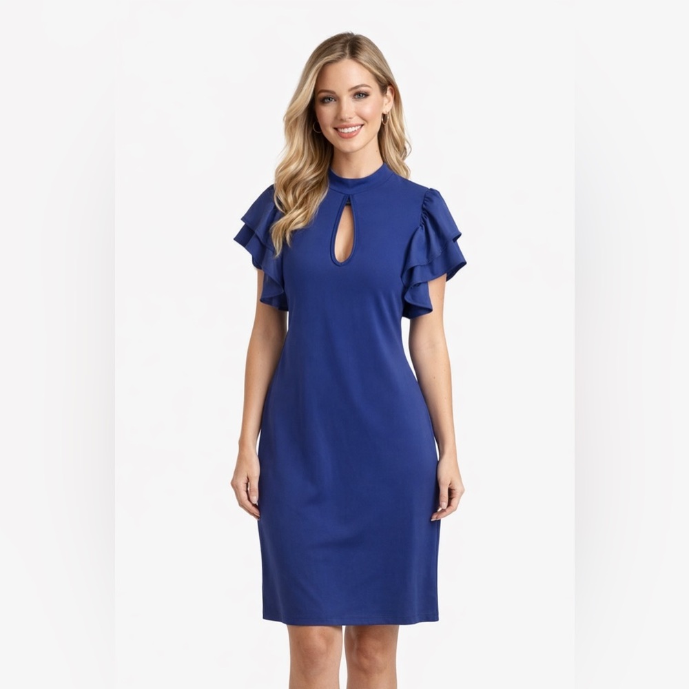 NWT XL blue ruffle sleeve wedding guest stretchy dress